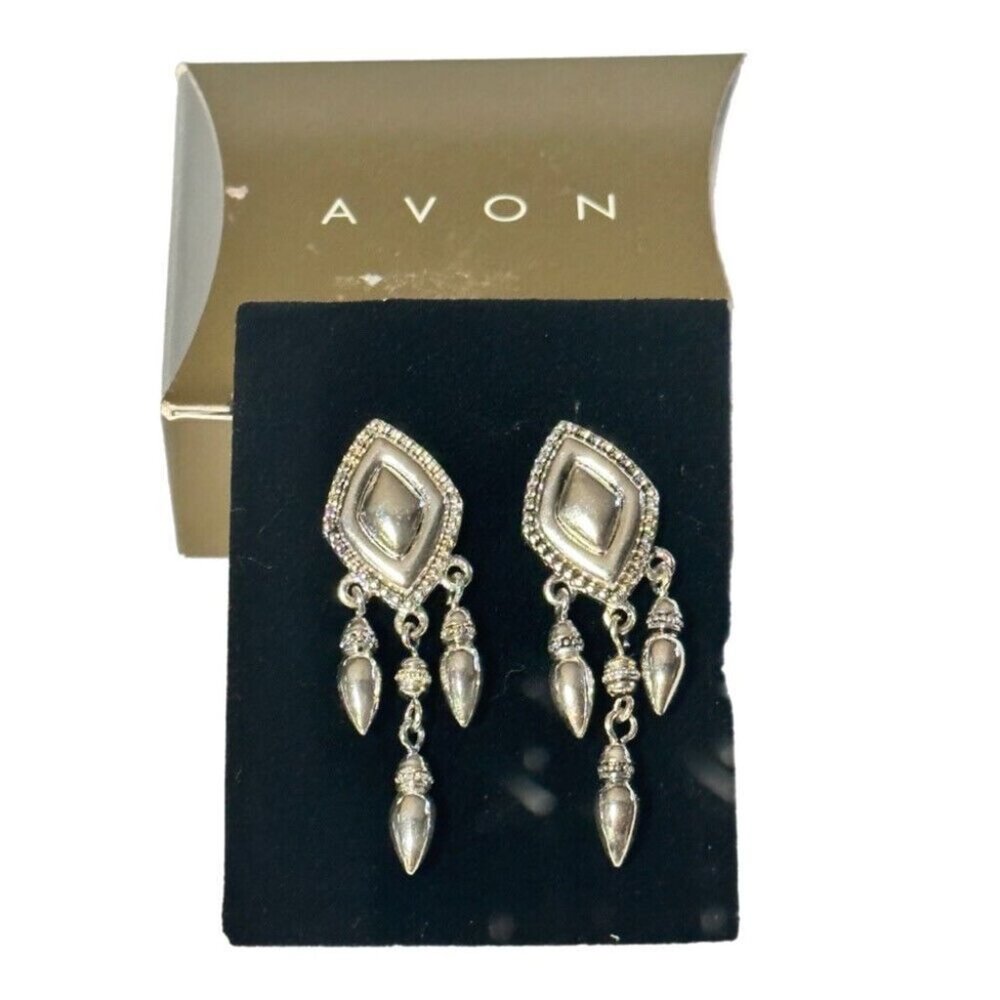 Avon Silvertone Triple Drop pierced earrings BRAND NEW! Vintage